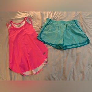 Girls 14/16 Champion Athletic Shorts and New Balance Tank Top Blue and Pink